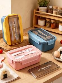 1pc Pink Bento Box With Utensils, Microwave Stackable Lunch Box, Lunch Bento Box With Spoon And Fork, Insulated Lunch Bag, Suitable For Christmas Gift, Back To School, Birthday Gift, Office Lunch - Multicolor - View 3