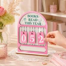 1pc Wood Plastic Composite Reading Counter Desktop Book Statistic Ornament Green Creative Calendar Style Read-Off Tracker Fun Home Decor Craft Reading Record Tool Pushable Page Flip Wooden Calendar Desktop Bookshelf Decoration Student Study Room Stationery Gift - Multicolor - View 5