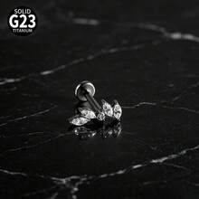 1 Buah Anting-anting CZ Berkilau Bentuk Salib Marquise Bunga Jahat ASTM Titanium Padat Ulir Internal Bertatahkan Gugus Zirkonia Datar untuk Bibir Hidung Tragus Tulang Rawan - 1 tindik bibir titanium - View 23