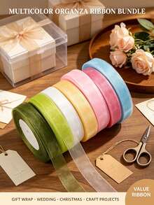 1pc Soft Touch Yarn Snowflake Chiffon Wide Bouquet Ribbon, Ins Style Transparent Mesh, Floral Cake Gift Box Packaging Decoration, Suitable For Bow Hair Accessory Making, Bouquet Binding, Gift Box Packaging, Chair Back Decoration - Multicolor - View 3
