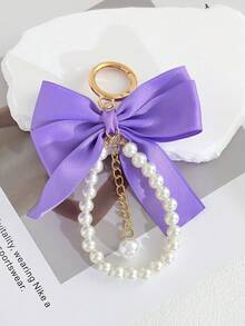 1pc Women's Keychain, Bowknot Pearl Keychain Pendant, Creative Colorful Bag Charm, Key Gift - Multicolor - View 8