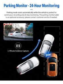 1 buah Kamera Dasbor 2-Hannel 1080P Full HD Lensa Ganda, Perekaman Ganda Depan dan Belakang, DVR dengan Perekaman Berulang, Perekam Dasbor Mini Tersembunyi, Monitor Keamanan 24 Jam, Kamera Dasbor Kecil untuk Mobil (Kartu SD Tidak Termasuk) - A - View 4
