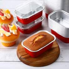 5/10/20/50pcs Mini Cake Cups With Lids, 5.7Oz Aluminum Foil Material, Red Disposable Rectangular Baking Cups, Suitable For Pudding Desserts, Muffin Baking Storage, Birthday Party Storage Gifts - View 2