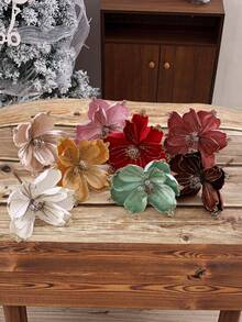 1Pc Glitter Velvet Artificial Christmas Poinsettia Flowers,Beaded Fabric Floral Picks,Decorative Flower Stems For Christmas Tree,Table Centerpiece - Multicolor - View 7