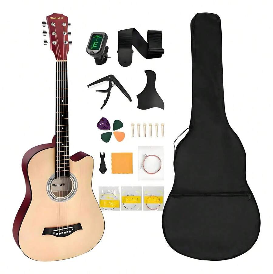 Weluvfit Guitarra Acústica Con Accesorios Para Diestros 38 Inch Color Azul - Natural - Ver 1