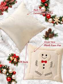 Christmas Pillowcase, Cute Snowman Beige Soft Plush Farmhouse Style Decorative Cushion Cover, Suitable For Sofa, Christmas Home Decor - Beige - View 3