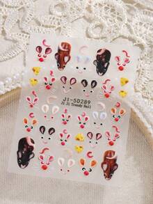 5D Embossed Cute Mouse & Cheese Nail Stickers, Cartoon Animal Self‑Adhesive Nail Decals, Kawaii DIY Manicure Nail Art Decorations - Multicolor - View 7