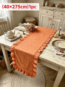 1pc Vintage Orange Ruffle Edge Table Runner, Suitable For Dining Table, Daily Home, Holiday Gathering, Afternoon Tea, Party Decoration, Lightweight Breathable Washable And Reusable - Orange - View 11