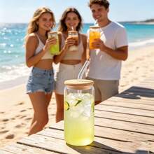 Premium Transparent Cola Glass Cup With Glass Curved Straw, Large Capacity Suitable For Coffee, Milk Tea, Juice, Cold Drinks, Home Daily Use, Party Gathering, Minimalist Ins Style, Easily Create Atmosphere Drinks - Clear - View 10