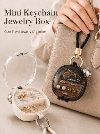 Mini Keychain Jewelry Box, Cute Travel Jewelry Storage Box, Velvet Lined Portable Jewelry Box, Women's Birthday Gift Daily Use, Jewelry Box Travel Essential, School Essential, Women's Travel Essential
