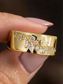 18K Gold Plated Gold Floral Zirconia Ring, French Style, Luxury Gift Jewelry For Women - Gold - View 4