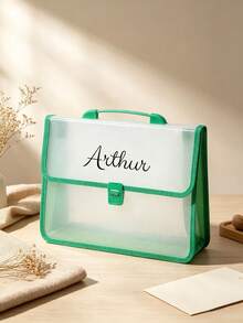 1pc Customized Name Transparent Portable Folder, A4 Size Document Storage Bag With Handle, Office School Paper Document Classification Storage Portable File Organizer - Multicolor - View 6