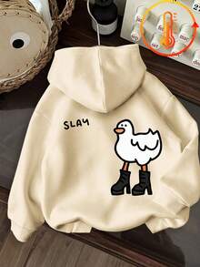 Tween Girl Fun Print Sweatshirt, Warm & Comfortable Thermal Lined Pullover Sweatshirt For Autumn/Winter - Apricot - View 3