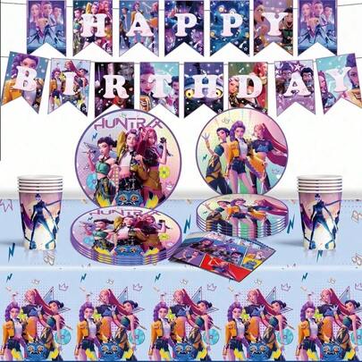 50pcs Anime Style Theme Party Set, Back To School Season Decoration, Suitable For 10/20 People, Disposable Birthday Party Paper Plates, Including Plates, Cups And Napkins. Holiday Decoration Supplies, Suitable For Camping, Picnic, Backyard BBQ, Room Decoration And Party Decoration, Also Ideal Decoration For Halloween, Christmas And Party, And A Great Surprise Gift For Fans.
