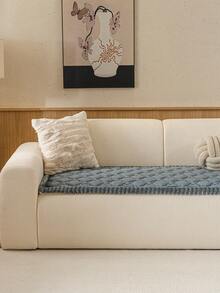 1pc Modern Minimalist Plush Sofa Cover, Fashionable Geometric Pattern Design Sofa Slipcover, Non-Slip Pet-Friendly Sofa Pad, Suitable For 1, 2, 3, 4-Seater And L-Shaped Sofas, All-Season Living Room Sofa Cover, Machine Washable, Hand Washable, Dry Cleanable, Holiday Decor - Dark Grey - View 4