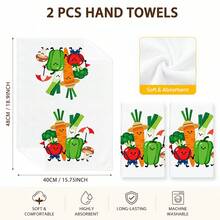 2pcs Cute Cartoon Vegetable Print Kitchen Towels, Carrot Tomato Green Pepper Broccoli Fun Pattern Hand Towels, Fresh Pastoral Style Absorbent Dish Cloth Tea Towel, Suitable For Kitchen Cooking, Baking, Cleaning Wiping And Home Decor, Vegetable Theme Kitchen Supplies Gift - Multicolor - View 5