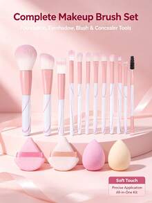 16 Pcs Professional Makeup Brush Set, Foundation Brush, Blush Brush, Eyeshadow Brush, Eyebrow Brush, Contour Brush, Powder Brush, Complete Makeup Tools Kit, Travel Essential Pink - Pink - View 4