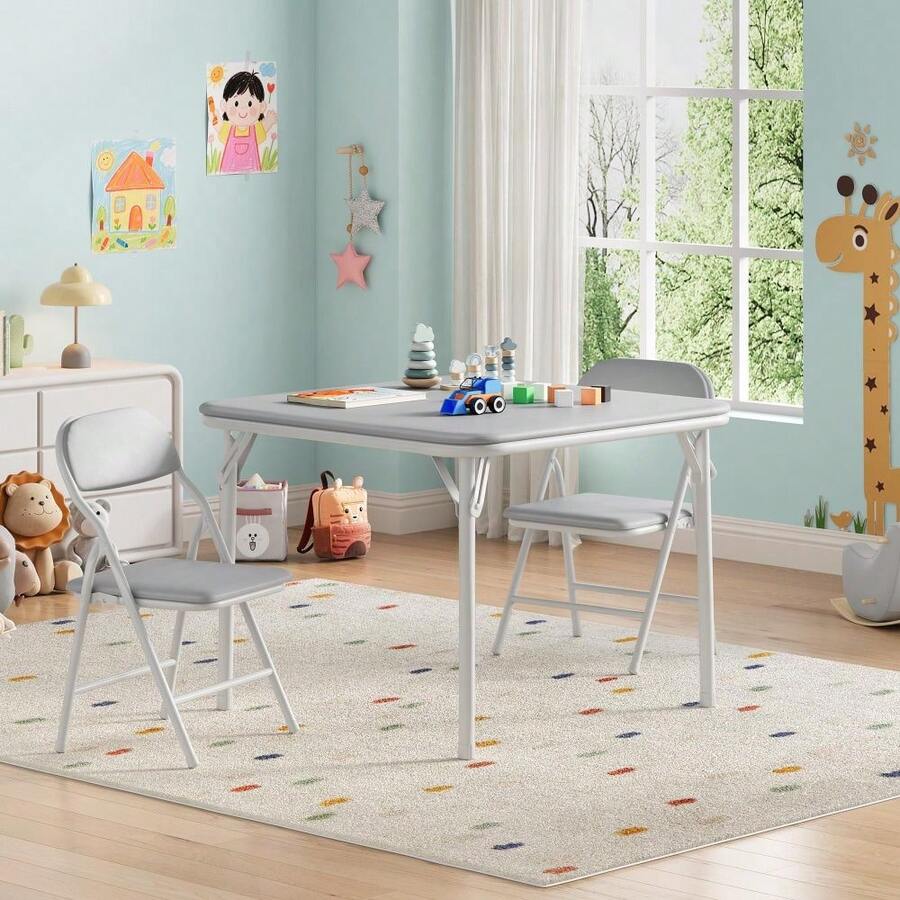GOCAPTAIN Boys Girls Folding Table And Chairs Set, Activity Table And Chairs Set For Dining Room,Daycare,Classrooms - Grey/1+2set - View 1
