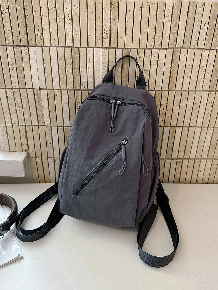 Simple Wrinkle Fabric Backpack + Side Pocket & Wear Resistant + Campus ...