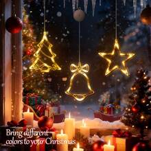 1pc Christmas Tree Shaped LED Suction Cup Window Hanging Light, Battery Operated(Not Included) With Push Button Switch, Indoor Window Glass Wall Decor Lamp For Christmas Holiday Home Party Window Display, Warm White / Multicolor Optional - Suction Cup - View 11