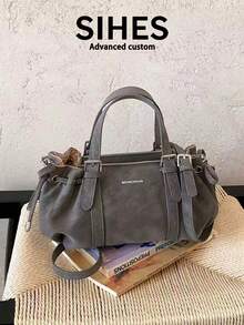 1pc Solid Color PU Leather New Women's Backpack, Shoulder Bag, Crossbody Bag, Fashion Square Handbag, Boston Bag, Zipper Closure, Dual Handles, Suitable For Commuting, Shopping, Dating, - Grey - View 6