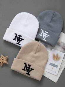 1 chiếc mũ len beanie thêu New York mùa đông unisex mới, mũ ấm mềm không vành, phong cách thanh lịch đa năng - Nhiều màu - Xem 6