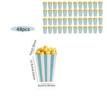 12-Pack Striped Popcorn Boxes - Carnival Party Mini Paper Popcorn Candy Containers Movie Night Party Supplies (Blue) - Blue and White Vertical Stripes - View 8