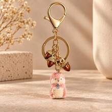 1pc/2pcs Women's Cartoon Flocked 3D Squirrel Pendant Alloy Pine Cone Keychain, Cute Cartoon Bag Charm Wallet Accessory - Multicolor - View 4