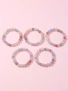 5Pcs Kids Colorful Beaded Bracelets, Random Color, Girls Party Jewelry Birthday Gift - Multicolor - View 10
