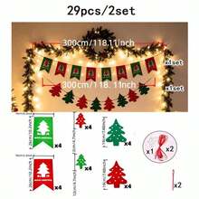 29pcs/Set Red And Green Felt Christmas Tree Hanging Flag Set, Hollow Christmas Tree Design, Wall-Mounted Christmas Party Decoration, Holiday Home Atmosphere Decor, Suitable For Indoor And Outdoor Gatherings, Ideal Holiday Gift - Multicolor - View 12
