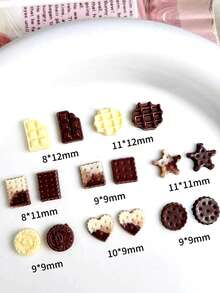 1 Pack (20pcs Random Style) Of Nail Art Autumn And Winter Meilard Color Nail Accessories, Three-Dimensional Exquisite Chocolate Waffles, Cookies Nail Resin DIY Nail Salon Specific, Suitable For French Nails - Multicolor - View 5