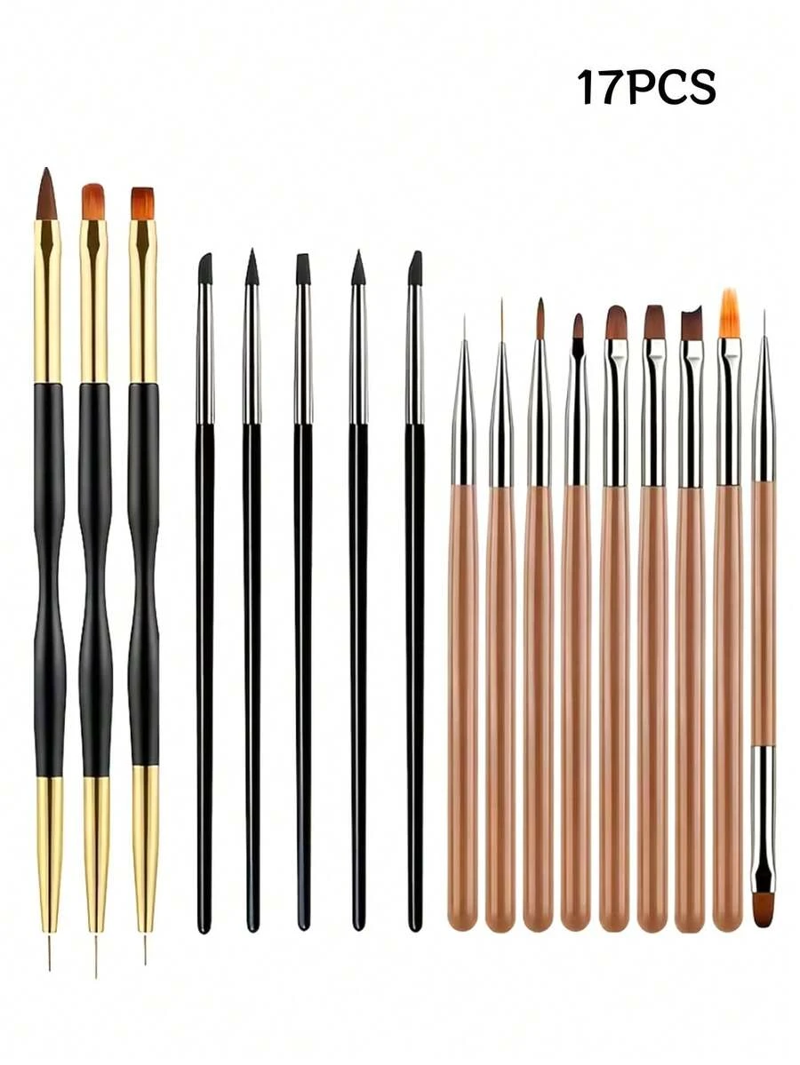 17Pcs Nail Art Brushes,Multiple Styles Nail Painting Brushes,For Nail Line Drawing,Pattern Design,Nail Art Creation - Multicolor - View 1
