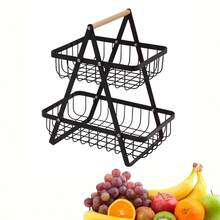 1pc Countertop Vegetable & Fruit Basket With Removable Bowl Rack And Wooden Handle, Fresh-Keeping Kitchen Storage Organizer, Kitchen Accessory, Holiday Essential - Black - View 13