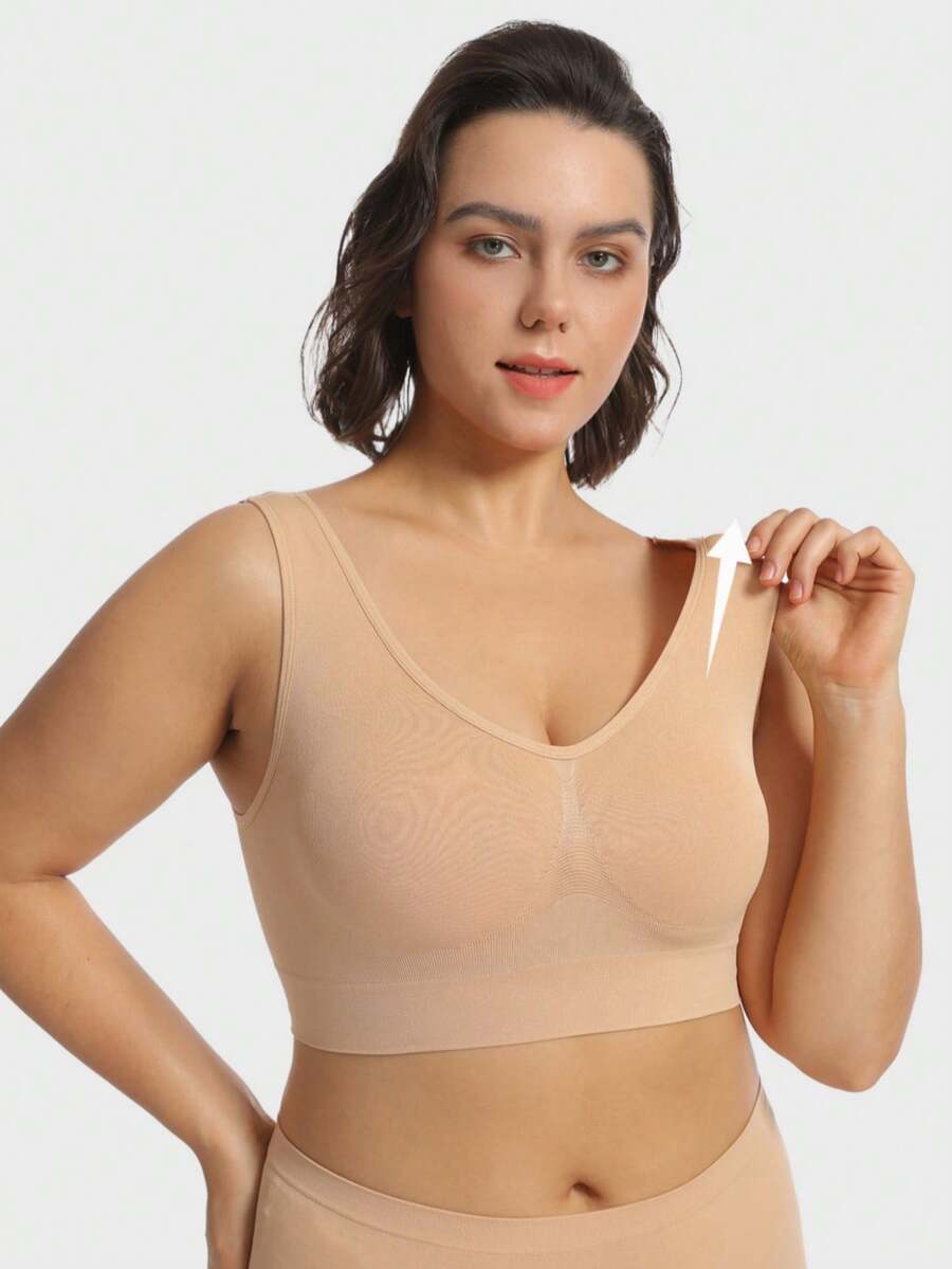1pc Women's Plus Size Non-Wired Sexy Push-Up Backless Comfortable Bra[Size Runs Small, Please Order One Size Up] - Apricot - View 1