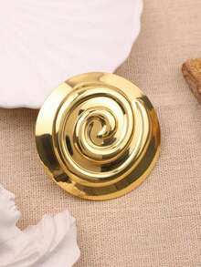1pc Vintage Gold Stainless Steel Spiral Brooch, Geometric Round Large Brooch, Coat & Suit Accessory - Gold - View 3