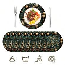 2pcs/4pcs/6pcs/8pcs Merry Christmas Pattern Happy Holiday Kitchen Dining Table Placemats Round Table Mats Round Tablecloth Holiday Tabletop Decor 13.7in X 13.7in Seasonal Home Decor Round Design Holiday Decoration Thickened Linen Material - Multicolor - View 13