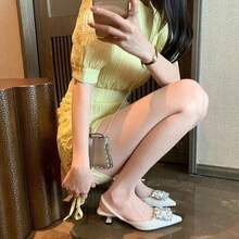 Sandal Wanita Ujung Lancip, Sepatu Hak Tinggi Stiletto Ujung Tertutup Model Baru - Putih - View 3