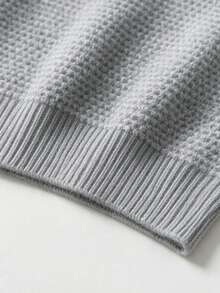 Women's Fall Winter Heather Gray Waffle Knit Mock Turtleneck Lantern Sleeve Pearl Button Cuff Oversized Sweater, Elegant Casual Daily Office Wear - Grey - View 10