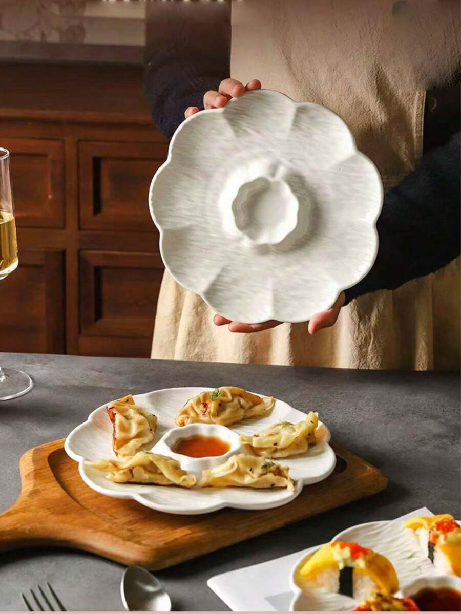 2pcs Creative Plastic Dumpling Plate, Bun Plate With Vinegar Dish, Wonton Plate, Snack Plate, Commercial Lightweight Luxury Divided Plate, Shrimp Plate - View 1