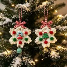 1pc Christmas Decorations Handmade Knitted Christmas Snowflake Ornament Yarn Snowflake Decor Christmas Tree Window Hanging Bell Ornament Christmas - Multicolor - View 5