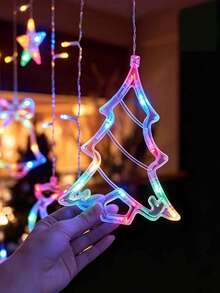 LED Christmas Curtain String Lights, Curtain Lights, Star, Christmas Tree, Bell, Reindeer Shapes, Warm White / Colorful, 8 Flashing Modes, USB Powered, Suitable For Indoor Window, Bedroom, Window, Wall, Bay Window, Fits Home Party, Store Window Holiday Decor, Christmas Party - Christmas Reindeer Bell Curtain Lights - View 7