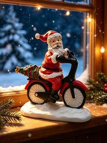 Santa Claus & Snowman Riding Bicycle Statue, Resin Christmas Desktop Decor, Holiday Decoration, Cute Christmas Tabletop Ornament, Suitable For Home Fireplace, Windowsill, Shelf Decoration, Perfect Christmas Gift For Family And Friends - Snowmobile - View 4