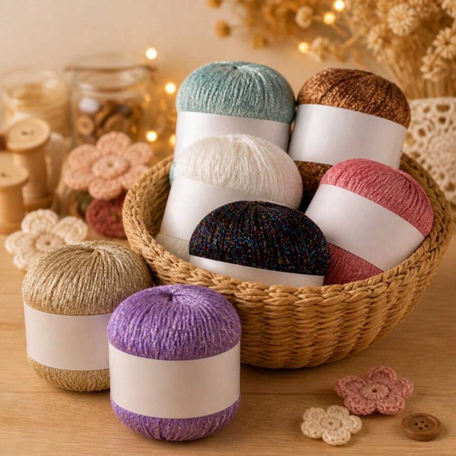 100g/Lot Colorful Unique Gold Silver Glitter Cotton Metallic Yarn Skein Crochet Thread Sweater Scarf Hat Craft Bag - A - View 1