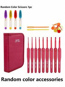 9pcs Red Crochet Hook Set, Aluminum Ergonomic Knitting Hooks With Non-Slip Silicone Handle, DIY Knitting Tools & Yarn Craft Supplies, Suitable For Beginners And Professionals - Multi-color - View 10