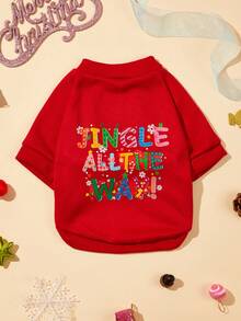 LUCKIE PAL 1pc Christmas JINGLE ALL THE WAY Letter Print Pet Sweatshirt, Anti-Flea, Reduces Shedding, Warm & Breathable, Suitable For Small & Large Dogs And Cats, Indoor & Outdoor - Red - View 2