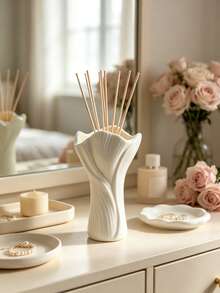 1pc Spotted Cream Color Ruffled Edge Diffuser Bottle, Empty Aromatherapy Oil Bottle, With Ribbed Sculptural Design, Bathroom Vanity Shelf Decor Fragrance Jar, No Reed Sticks, Spa Home Decor - Multi-color - View 4