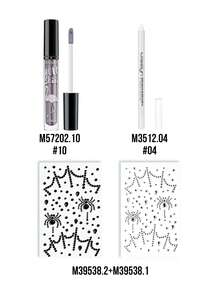 MISSLYN 2pcs Halloween Makeup Set, Long-Lasting Pigment, Create Spider Web Eye Makeup And Glossy Lavender Lip Makeup, Includes 3D Face Stickers, Suitable For Halloween Party, Women, Girls, Teens And Beginners Gift - #Set1 - View 9