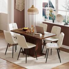 Extendable Dining Table And Chairs Set Of 6, Rectangular Dining Table With Storage Rack And Padded Chairs, Durable Dining Furniture Set Suitable For Dining Room And Kitchen - Brown Table + Beige PU Chair - View 12