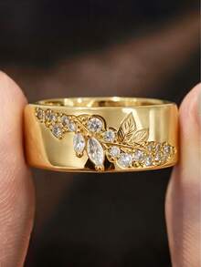 18K Gold Plated Gold Floral Zirconia Ring, French Style, Luxury Gift Jewelry For Women - Gold - View 5