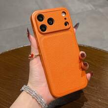 奢華 PU 皮革荔枝紋理啞光手機殼，相容 iPhone 18 Pro Max 18 Pro，防指紋硬殼，適用 17 Pro Max 16 Pro Max 15 14 Plus 13 Pro Max 12 11 16e 17e，18 & 17 系列大窗蓋 - 橘色 - 查看 6